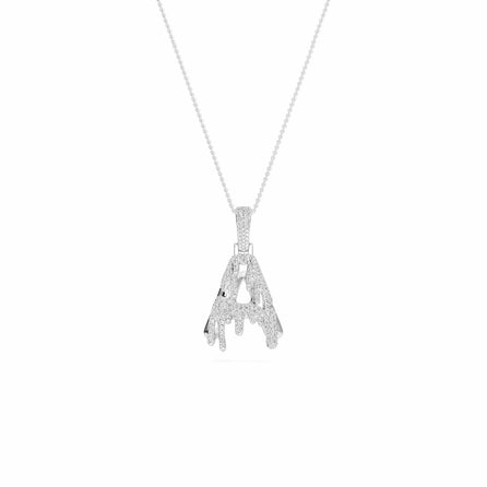 A Initial Dripping Diamond Pendant Necklace - Asher