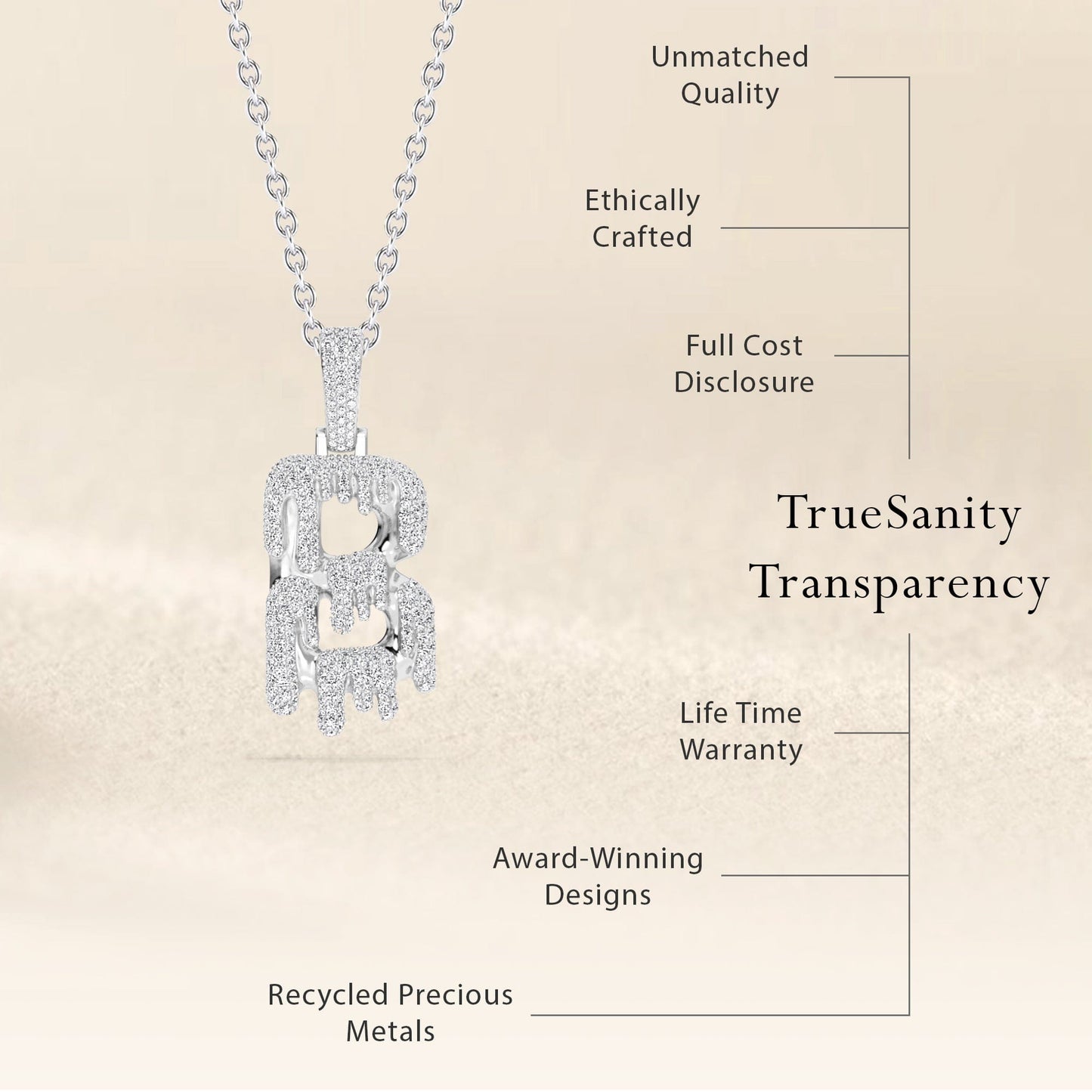 B Initial Dripping Diamond Pendant Necklace - Blake