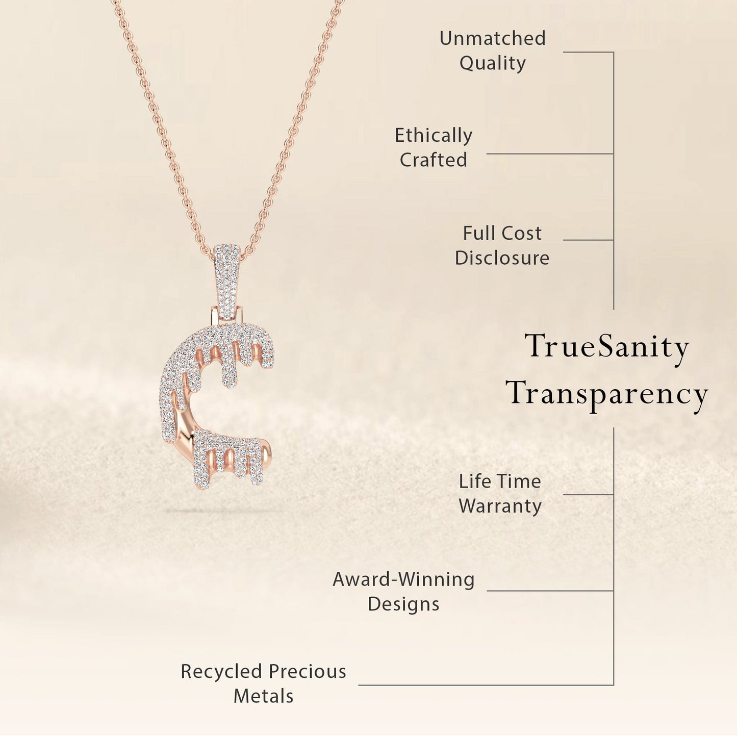 C Initial Dripping Diamond Pendant Necklace - Carter