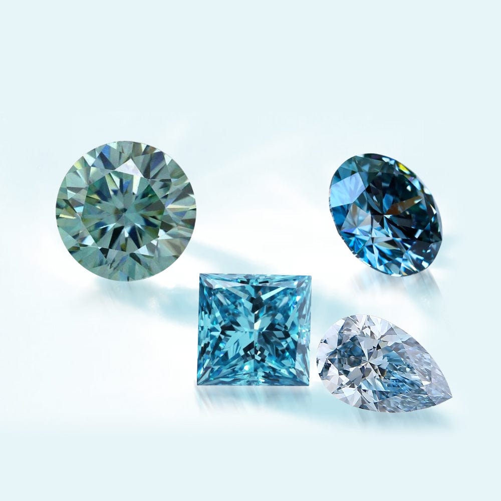 Four different shape blue diamond on a light blue background