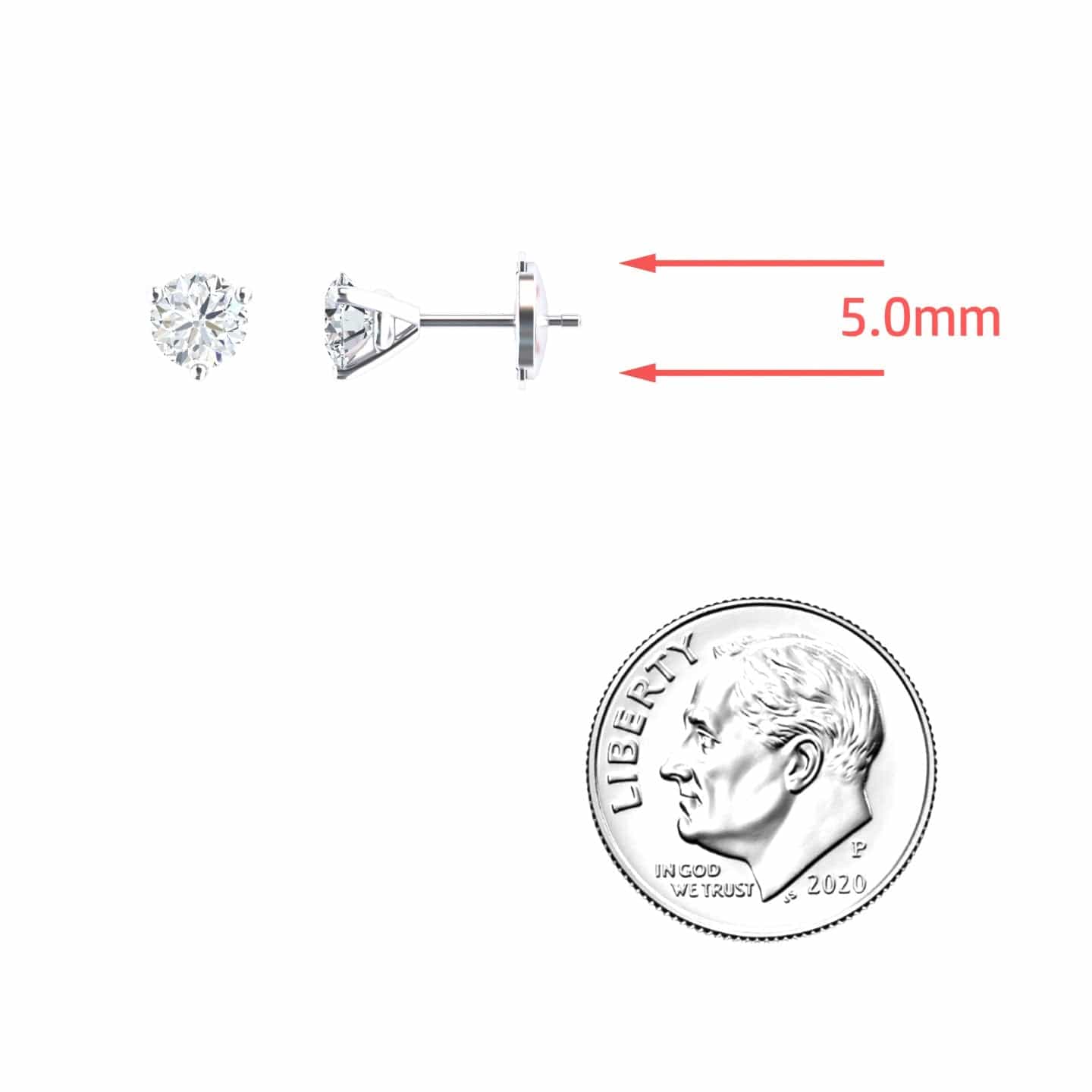 Three-Prong Martini 5mm Diamond Stud Earrings - Eveline