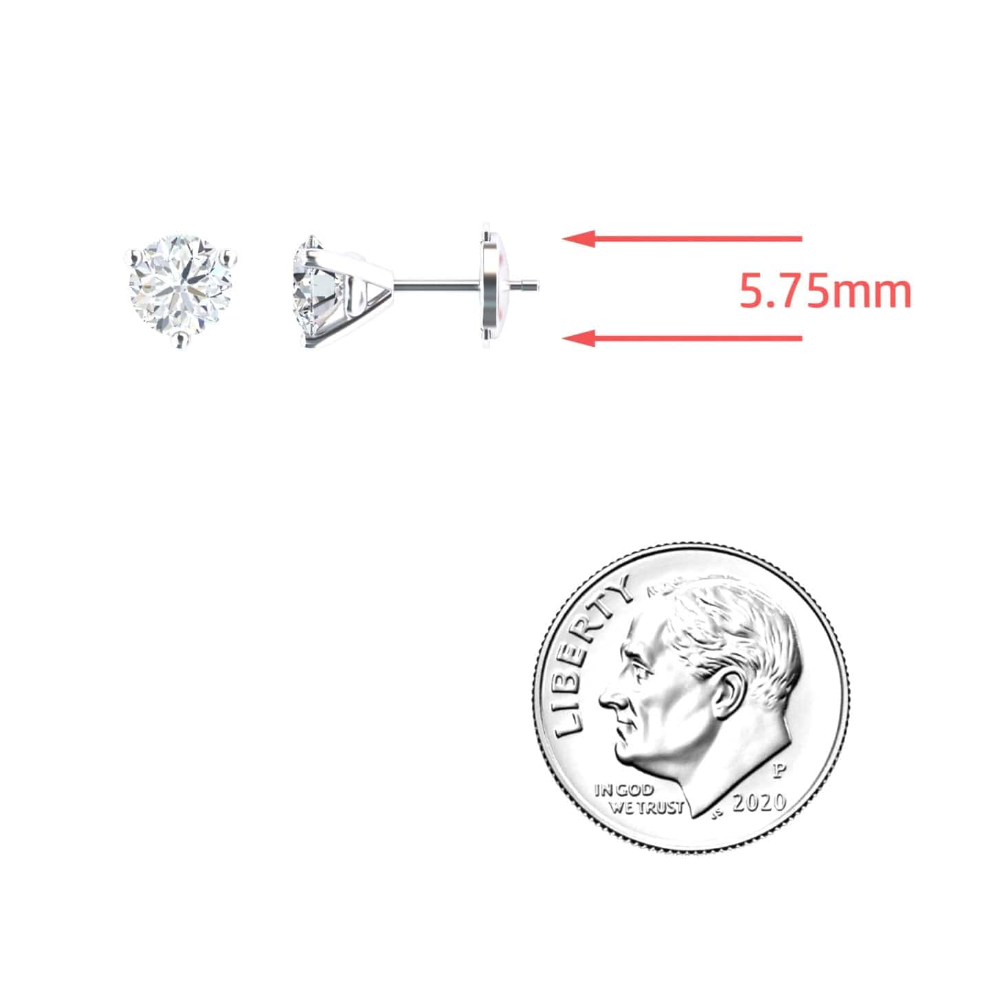 Three-Prong Martini 5.75mm Diamond Stud Earrings - Eveline