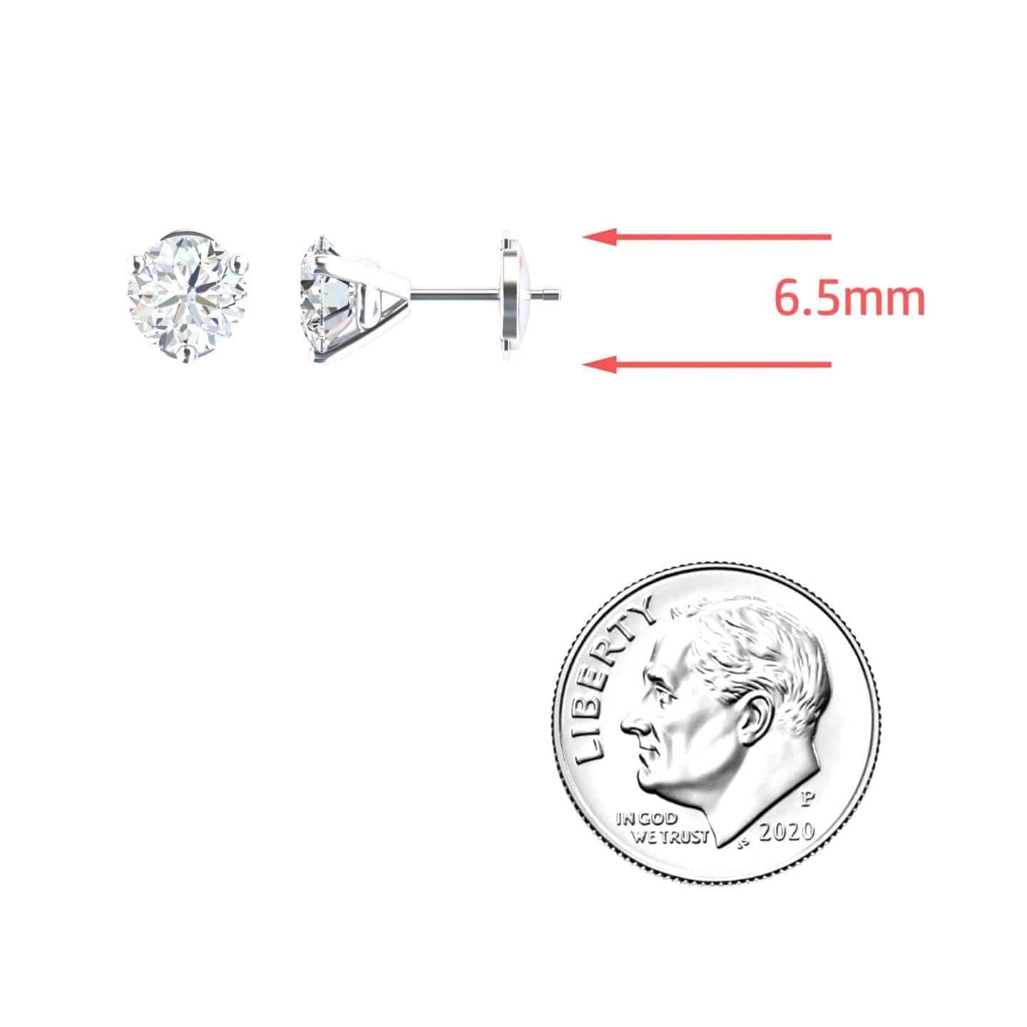 Three-Prong Martini 6.5mm Diamond Stud Earrings - Eveline