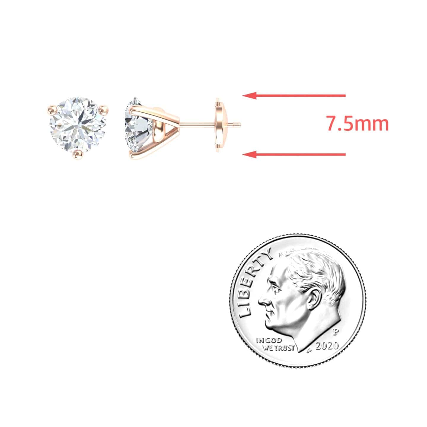 Three-Prong Martini 7.5mm Diamond Stud Earrings - Eveline