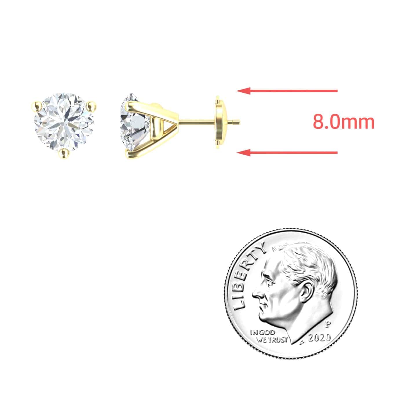 Three-Prong Martini 8mm Diamond Stud Earrings - Eveline