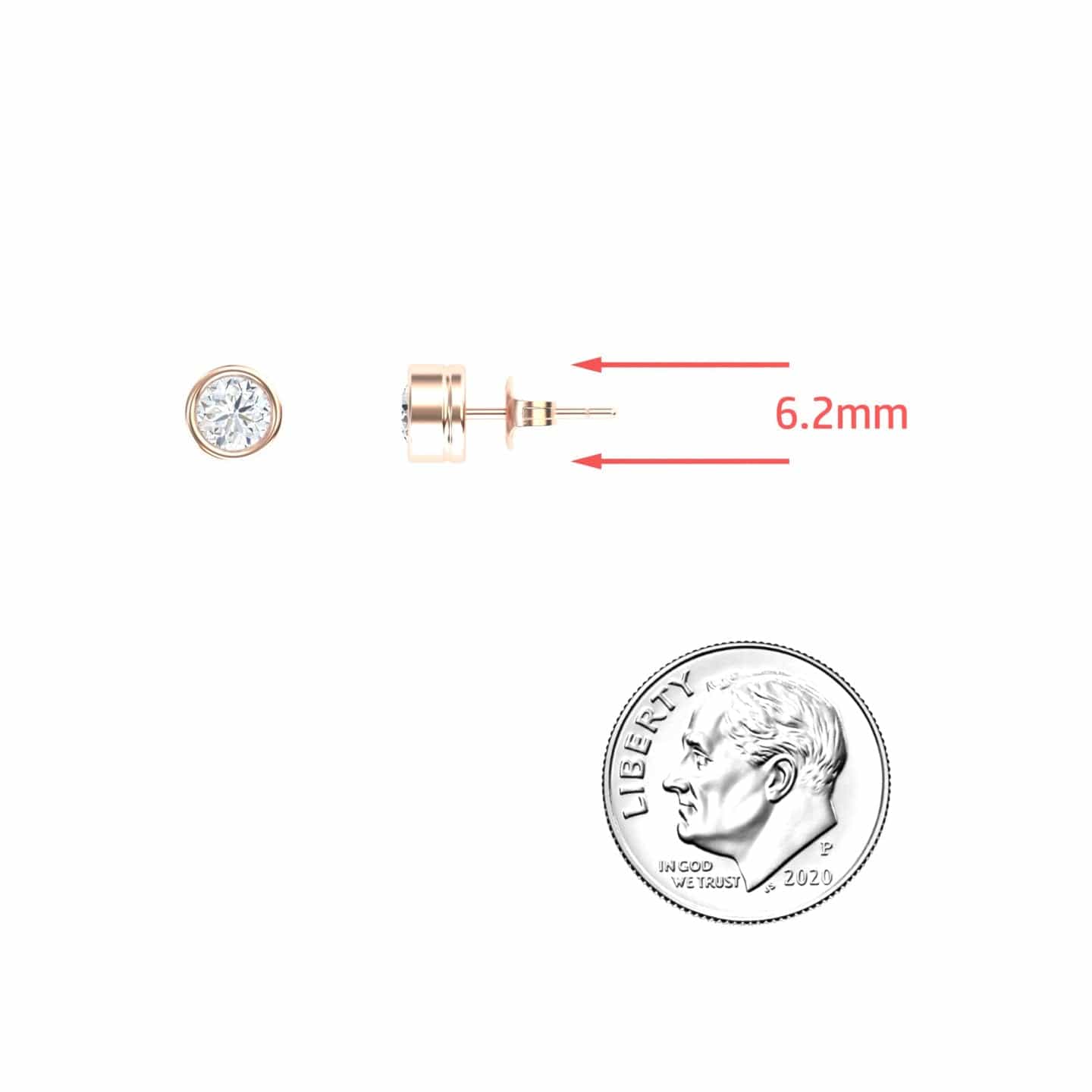 White Diamond 6.2mm Classic Bezel Set Stud Earrings - Ishanvi