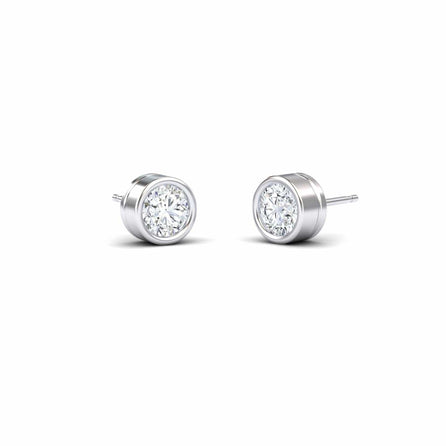 White Diamond 6.5mm Classic Bezel Set Stud Earrings - Ishanvi