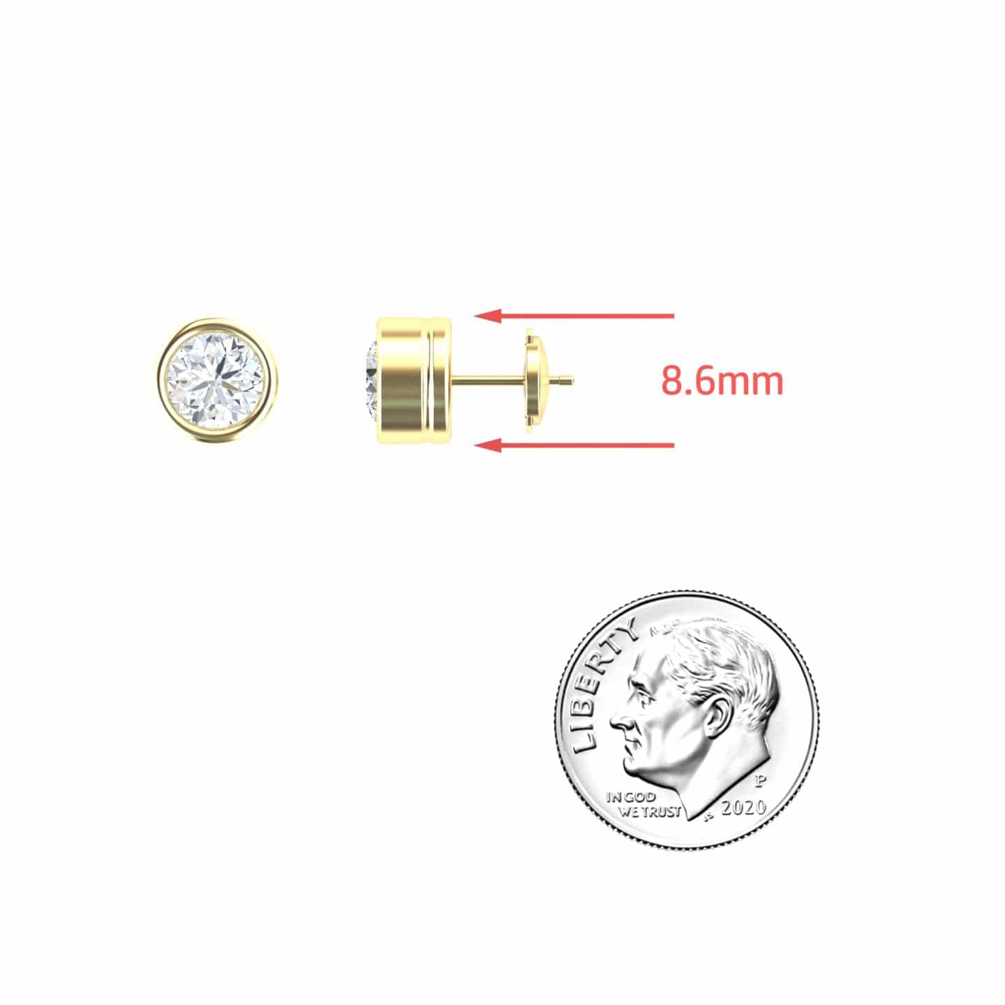 White Diamond 7.9mm Classic Bezel Set Stud Earrings - Ishanvi