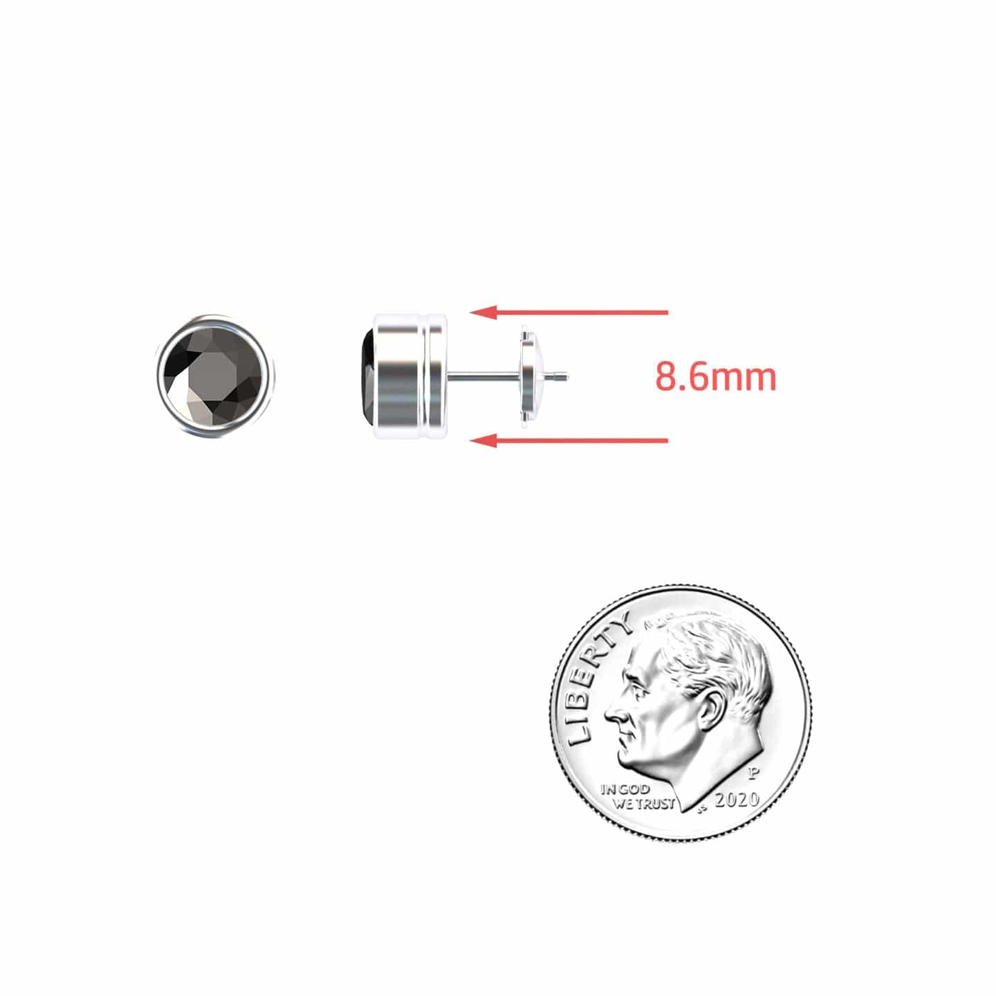 Black Diamond 8.6mm Single Stud Earrings - Bezel Set - Ishanvi