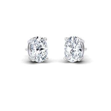 White Diamond 7x5mm Classic Four-Prong Stud Earrings - Lainey