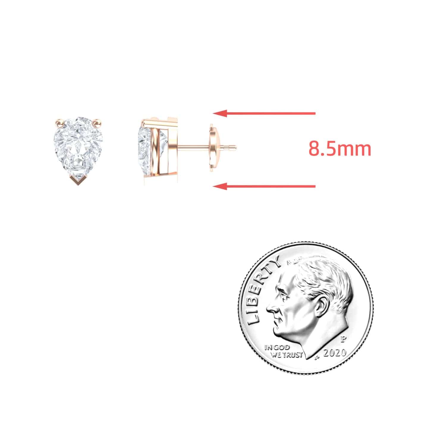 White Diamond 8.5x6.5mm Three-Prong Martini Stud Earrings - Anvika