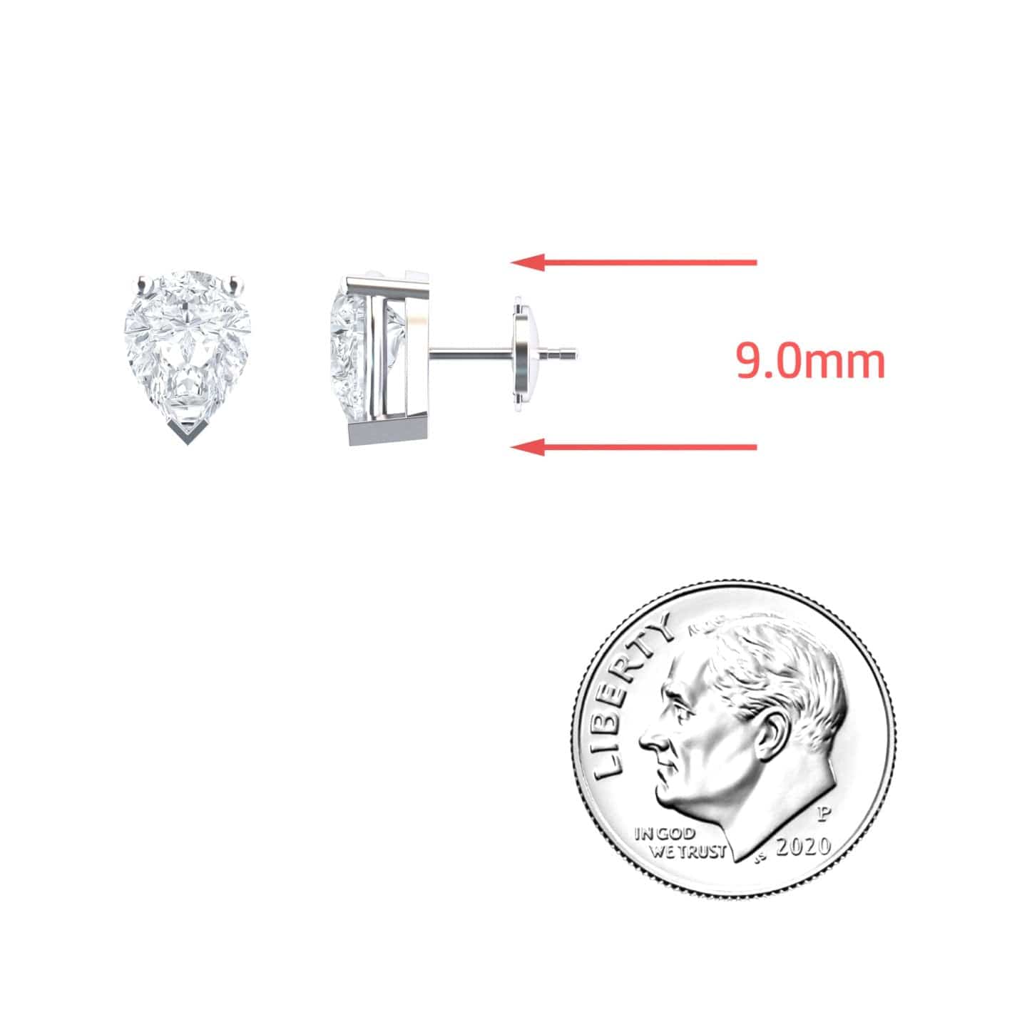 White Diamond 9x7mm Three-Prong Martini Stud Earrings - Anvika
