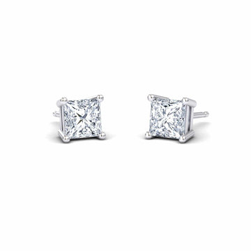 Four-Prong Princess Diamond Stud Earrings - Carina