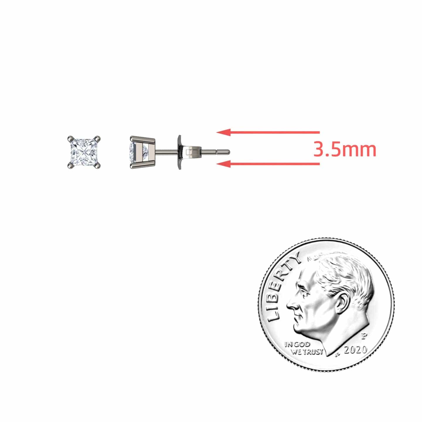 Natural Diamond 3.5mm Single Stud Earrings - 4 Prong - Carina