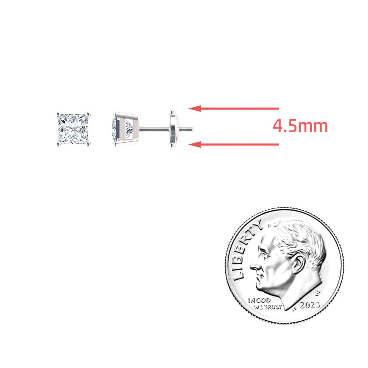 Natural Diamond 4.5mm Single Stud Earrings - 4 Prong - Carina