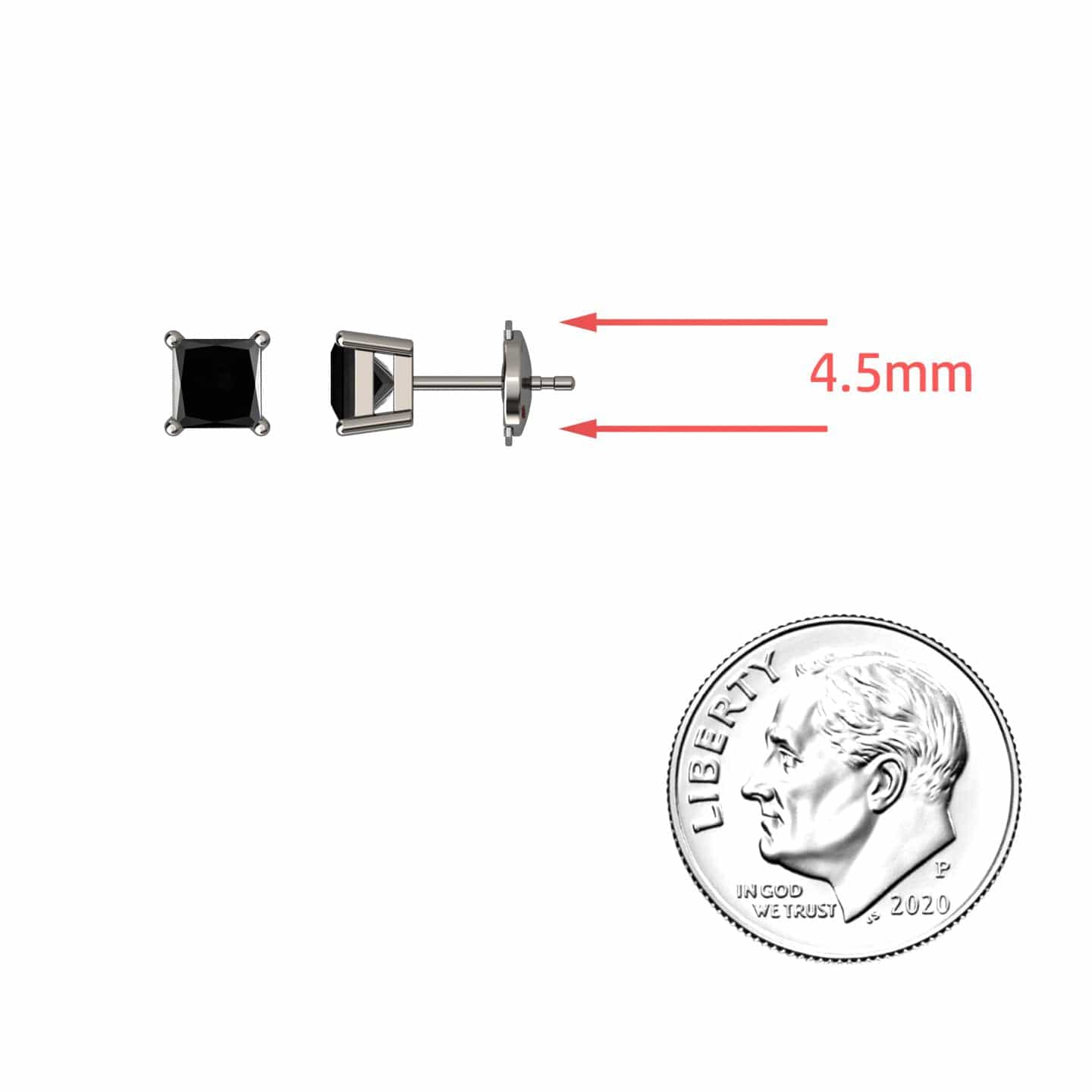 Black Diamond 4.5mm Single Stud Earrings - 4 Prong - Carina