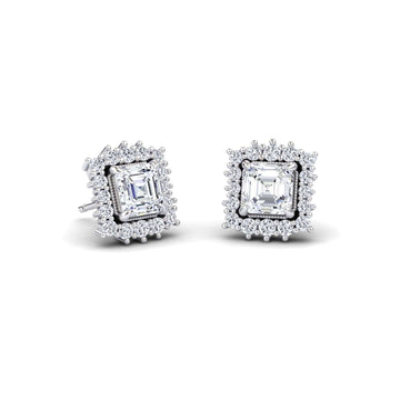 White Diamond Four Prong Halo Earrings - Solveig