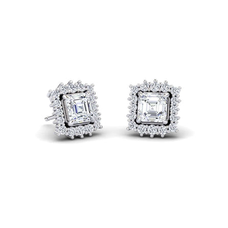 White Diamond Four Prong Halo Earrings - Solveig