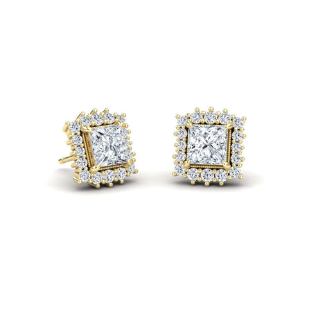 White Diamond Halo Stud Earrings - Mabel