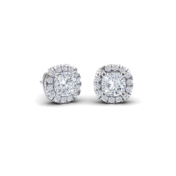 White Diamond 5.5mm Cushion Halo Stud Earrings - Maritza