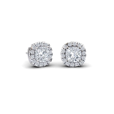 White Diamond 5.5mm Cushion Halo Stud Earrings - Maritza