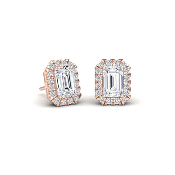 White Diamond 7x5mm Halo Stud Earrings - Maritza