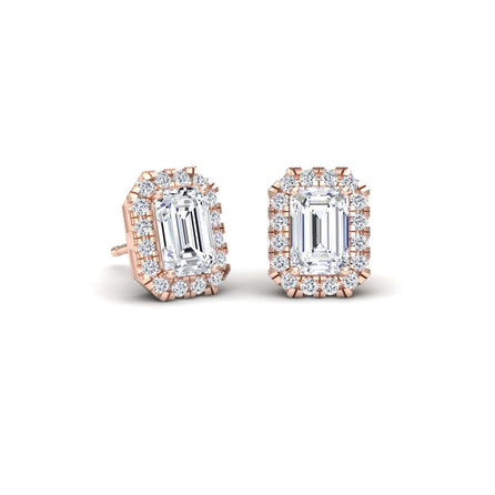 White Diamond 7x5mm Halo Stud Earrings - Maritza