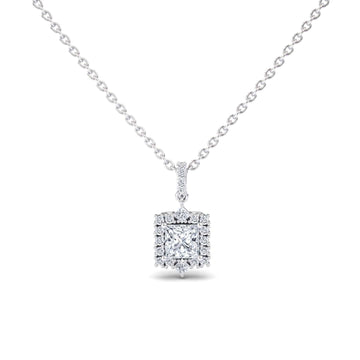 White Diamond Pave Bail Halo Drop Necklace - Shelby