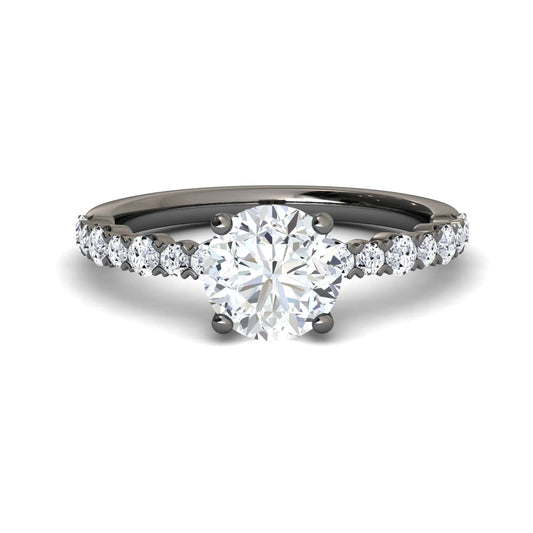 White Diamond Pave Band Solitaire Engagement Ring - Dongmei