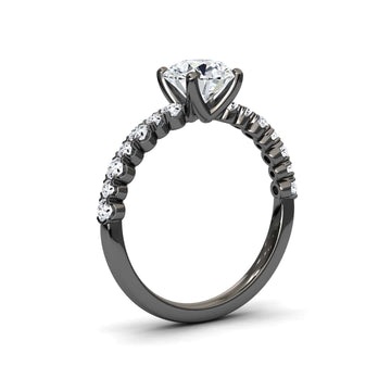 White Diamond Pave Band Solitaire Engagement Ring - Dongmei
