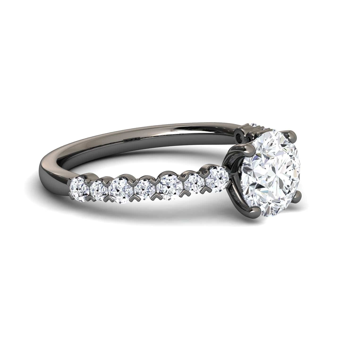 White Diamond Pave Band Solitaire Engagement Ring - Dongmei
