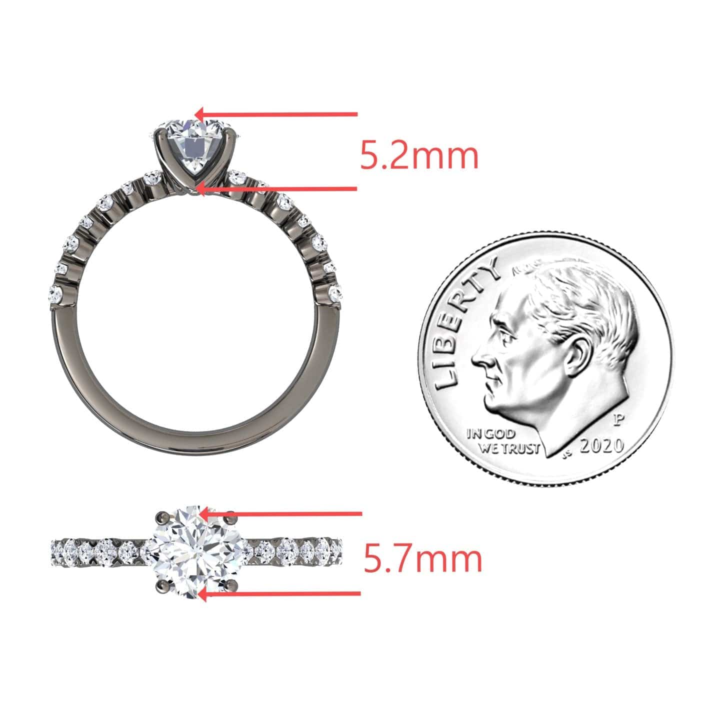 White Diamond Pave Band Solitaire Engagement Ring - Dongmei