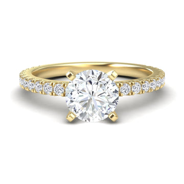 White Diamond French Pave Solitaire Engagement Ring - Indie