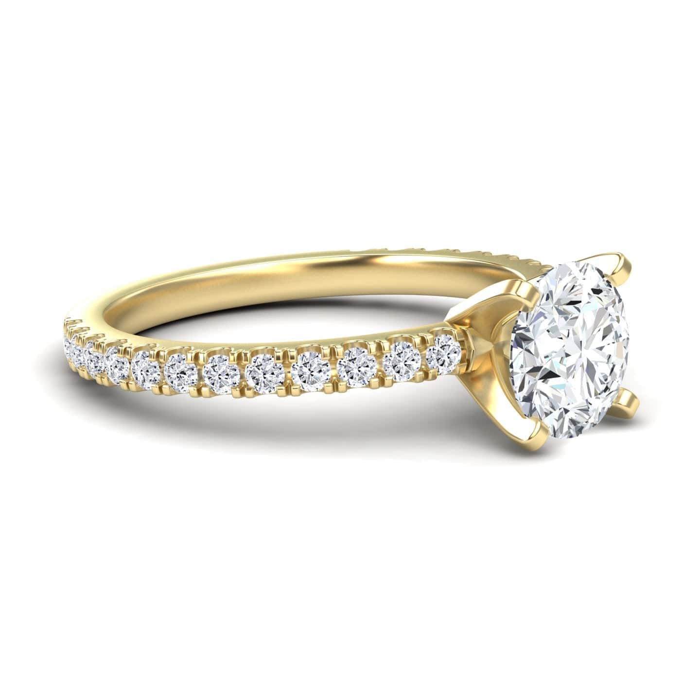 White Diamond French Pave Solitaire Engagement Ring - Indie