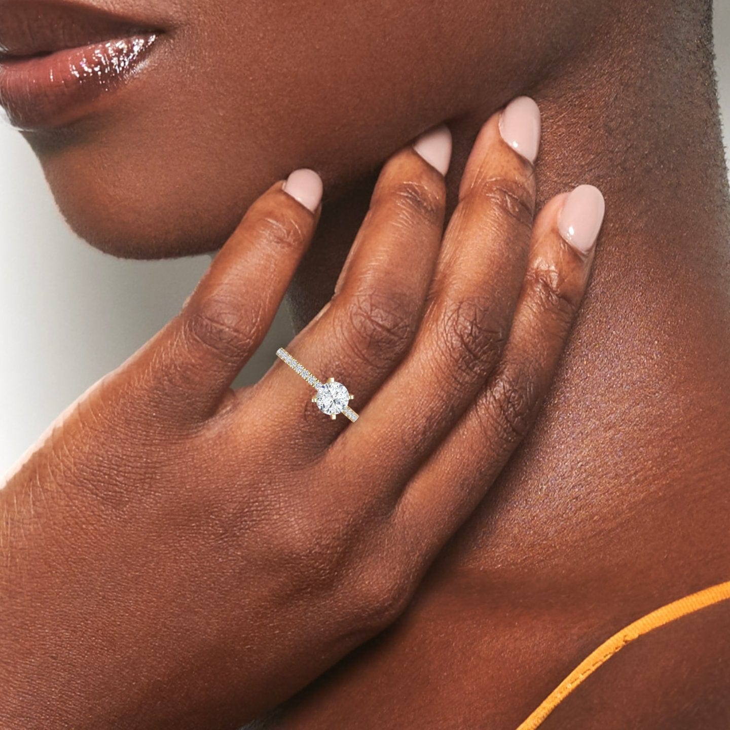 White Diamond French Pave Solitaire Engagement Ring - Indie