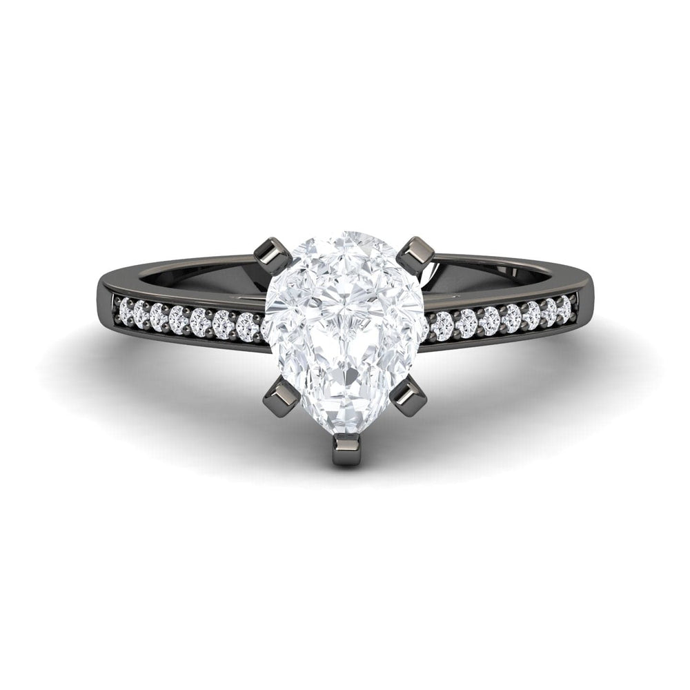 White diamond pave solitaire engagement ring