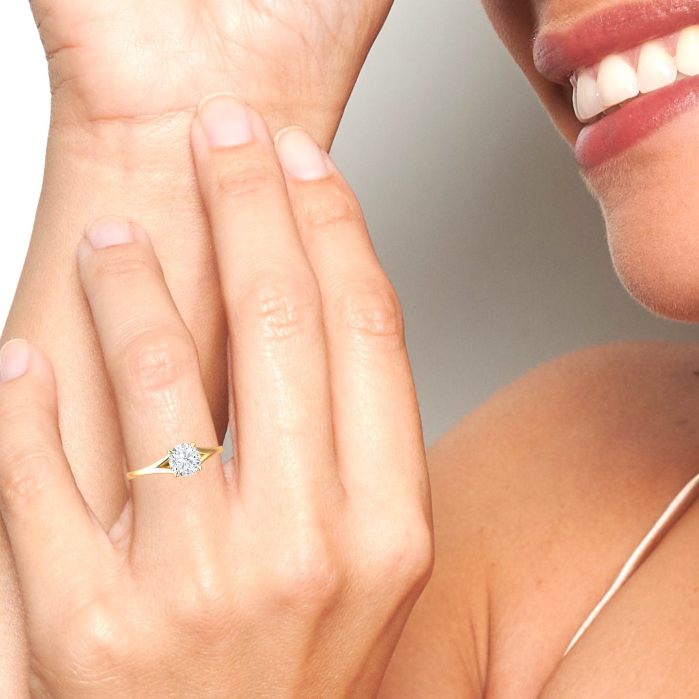 White Diamond Classic Split Shank Solitaire Engagement Ring - Jolie