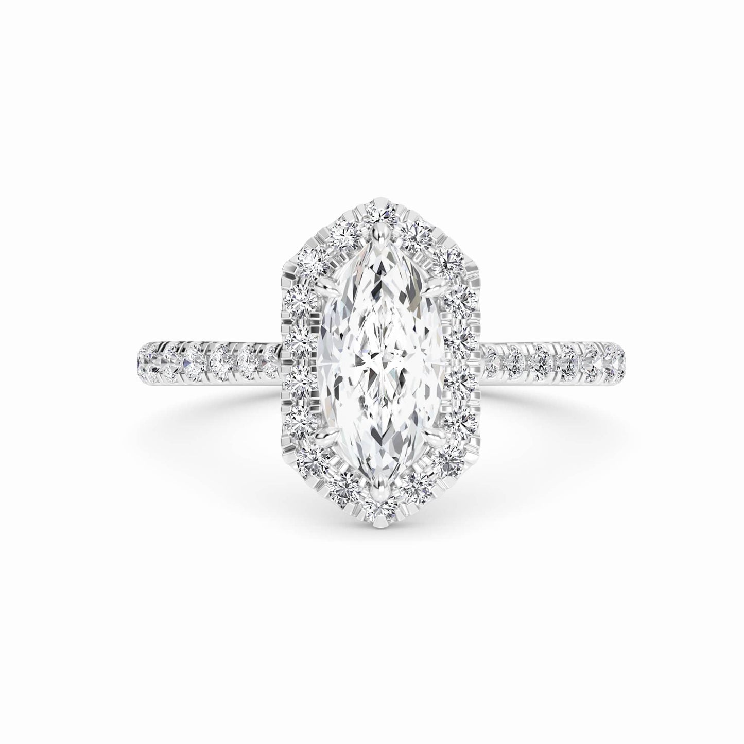White Diamond Hexagon Halo Engagement Ring - Brighton