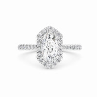 White Diamond Hexagon Halo Engagement Ring - Brighton