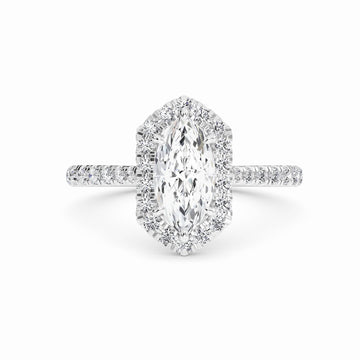 White Diamond Hexagon Halo Engagement Ring - Brighton