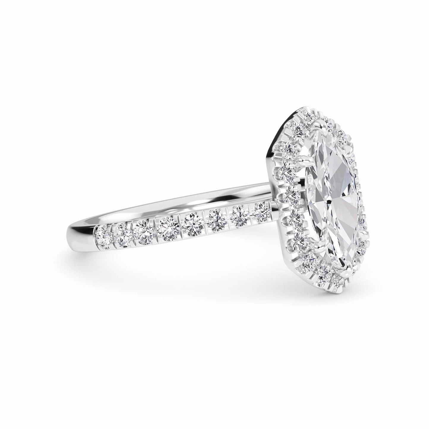 White Diamond Hexagon Halo Engagement Ring - Brighton