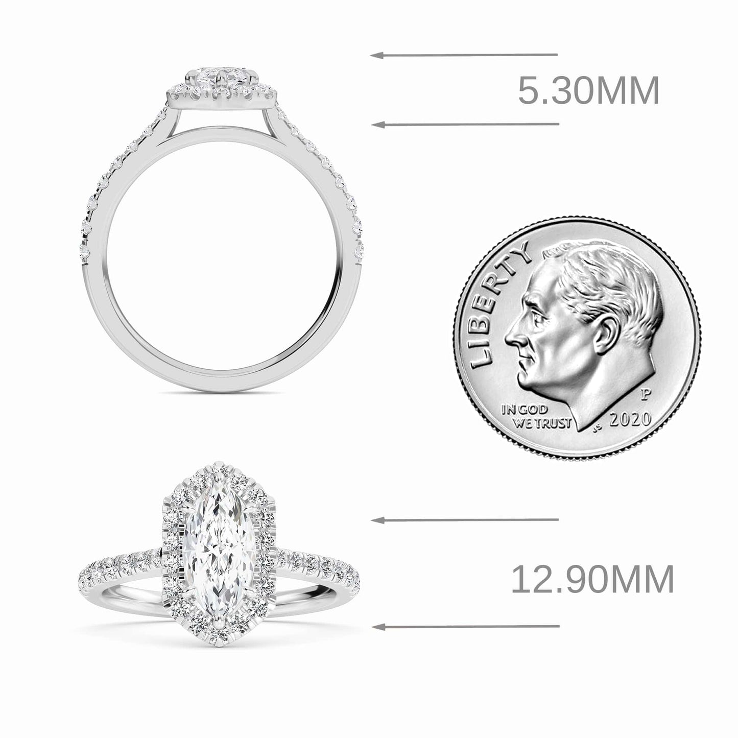 White Diamond Hexagon Halo Engagement Ring - Brighton