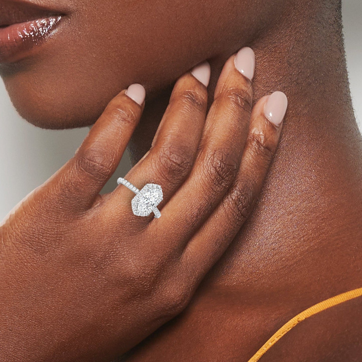 White Diamond Hexagon Halo Engagement Ring - Brighton