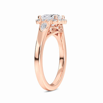 White Diamond Scalloped Halo Engagement Ring - Alondra