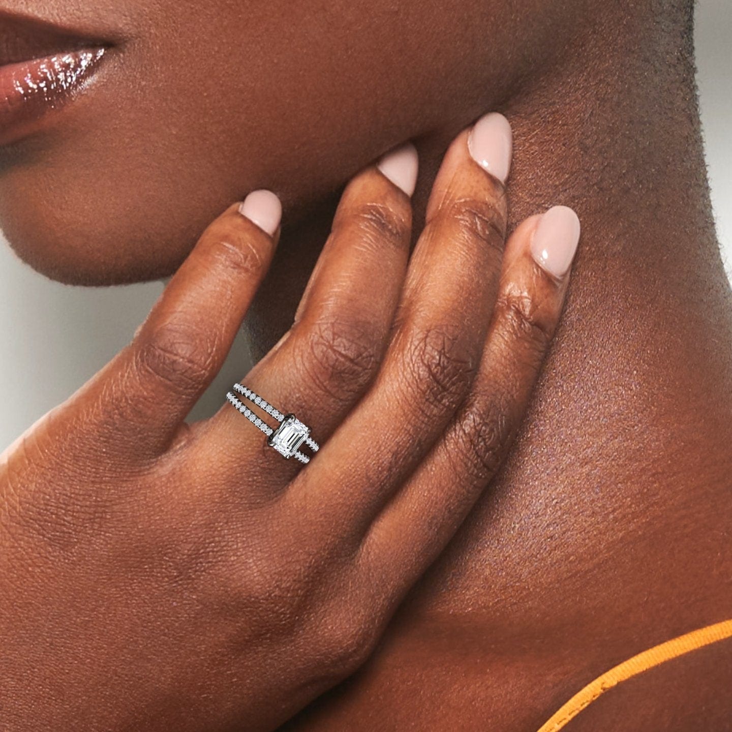 White Diamond split shank Pave-set Engagement Ring - Annabelle