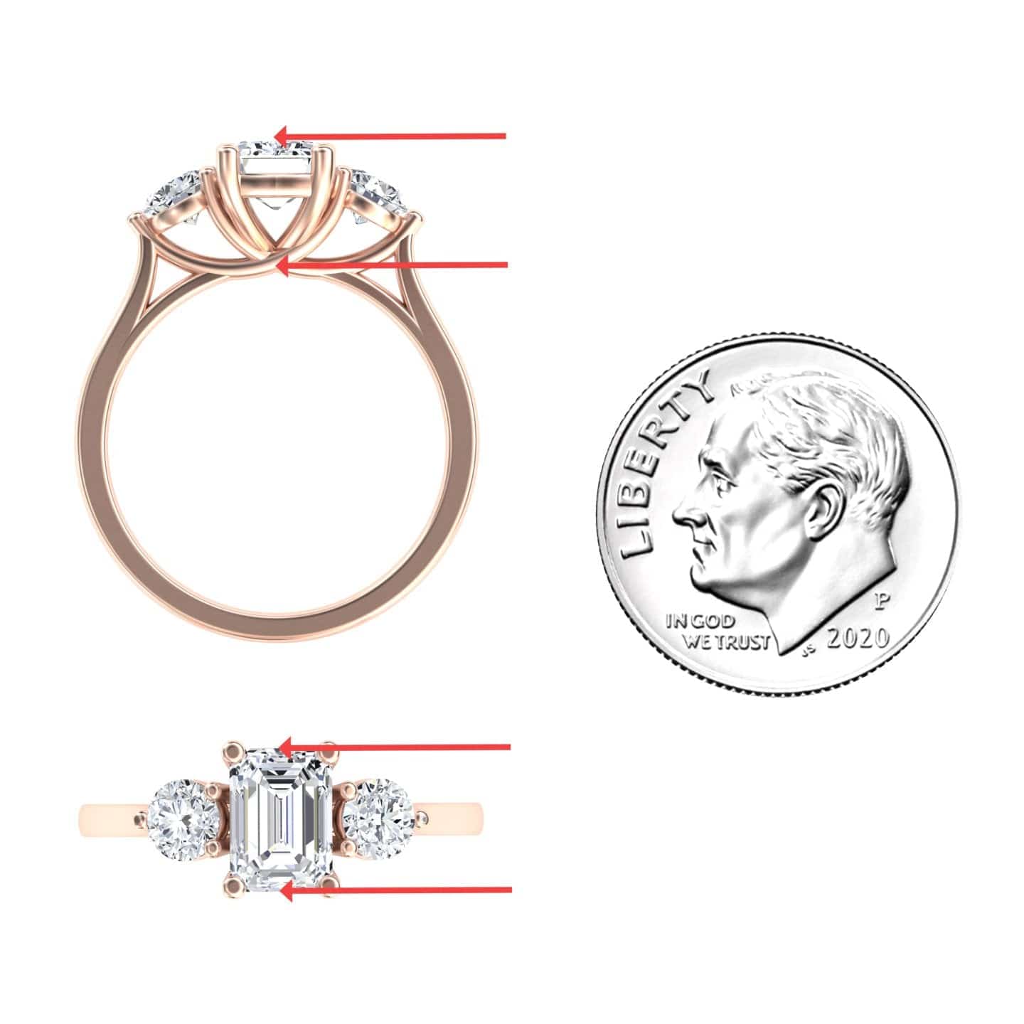 White Diamond Minimalist Three-Stone Engagement Ring - Destiny