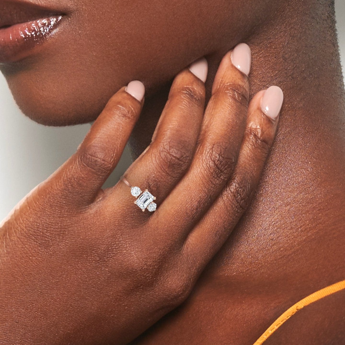 White Diamond Minimalist Three-Stone Engagement Ring - Destiny