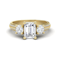 White Diamond Three-Stone Double Row Pave-Set Band Engagement Ring - Brianna