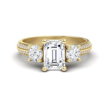 White Diamond Three-Stone Double Row Pave-Set Band Engagement Ring - Brianna