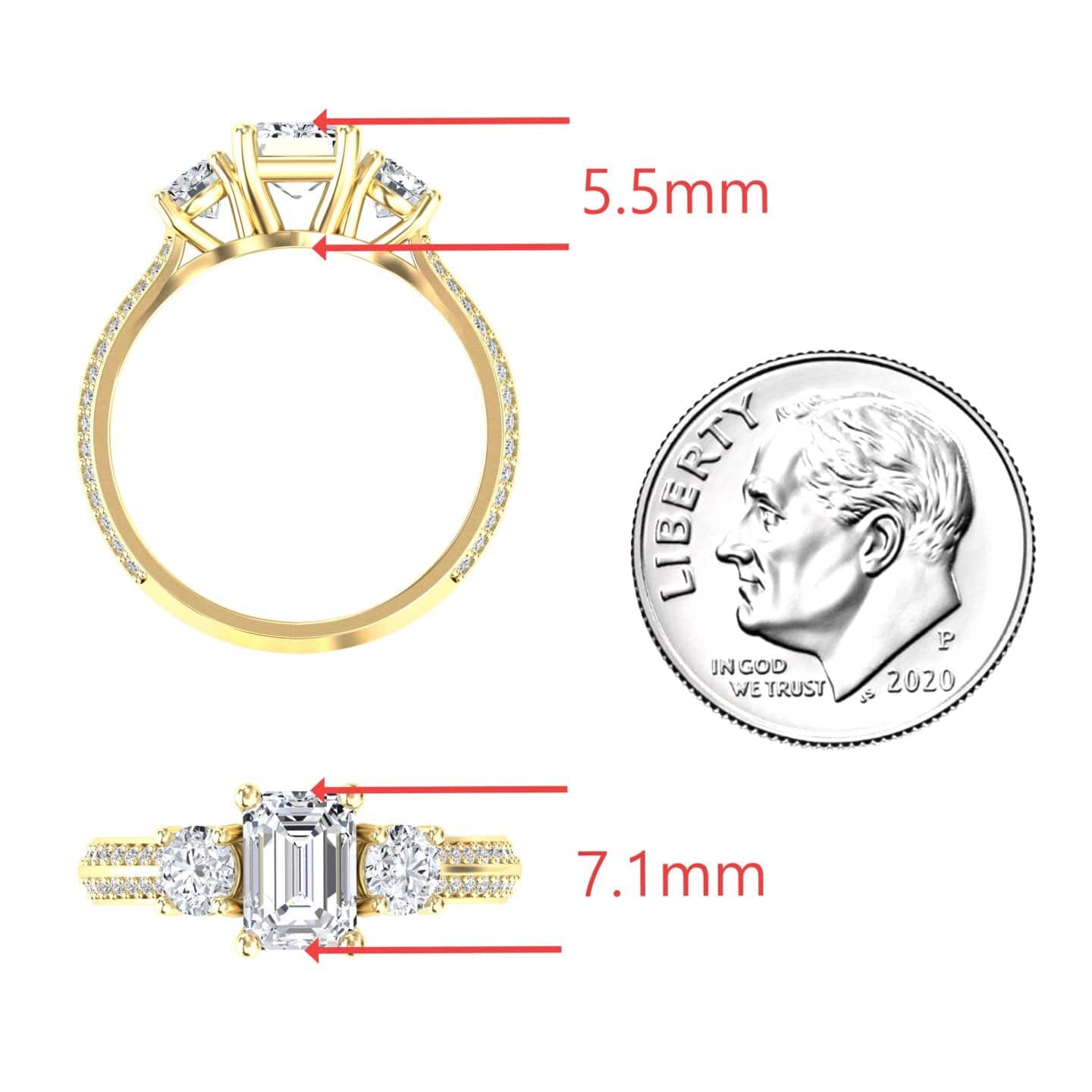 White Diamond Three-Stone Double Row Pave-Set Band Engagement Ring - Brianna